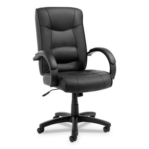Alera ALESR41LS10B Strada Series 17.91 in. to 21.85 in. Seat Height Supports Up to 275 lbs. High-Back Swivel/Tilt Top-Grain Leather Chair - Black