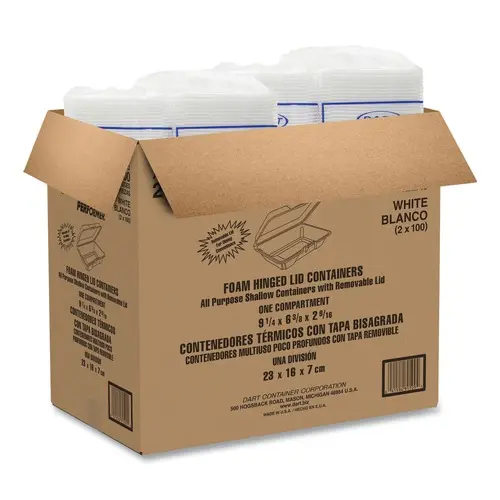 Dart 206HT1R 6.4 in. x 9.3 in. x 2.6 in. Foam Hinged Lid Containers - White (200/Carton)