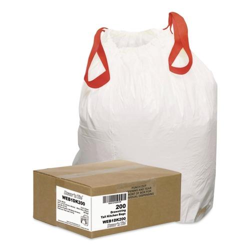 Draw 'n Tie 13 Gallon 0.9 Mil 24.5 in. x 27.38 in. Heavy-Duty Trash Bags - White (200/Box) - 1518605