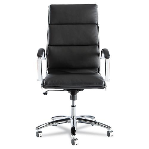 Alera ALENR4119 Neratoli Series 17.32 in. to 21.25 in. Seat Height 275 lbs. Capacity High-Back Slim Profile Faux Leather Chair - Black Seat/Back, Chrome