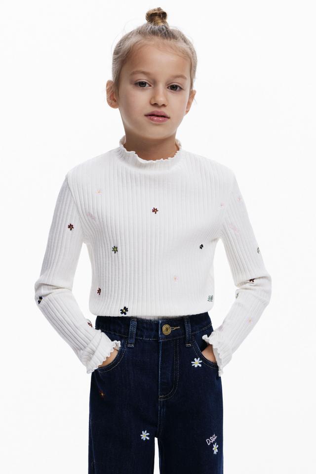 Ribbed T-shirt with embroidery