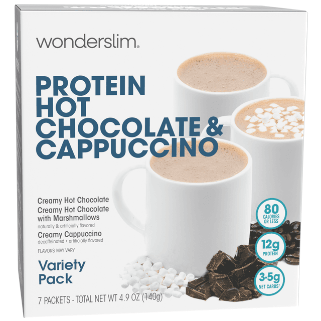 Wonderslim Cappuccino and Hot Chocolate Protein Drink Variety Pack (7ct)