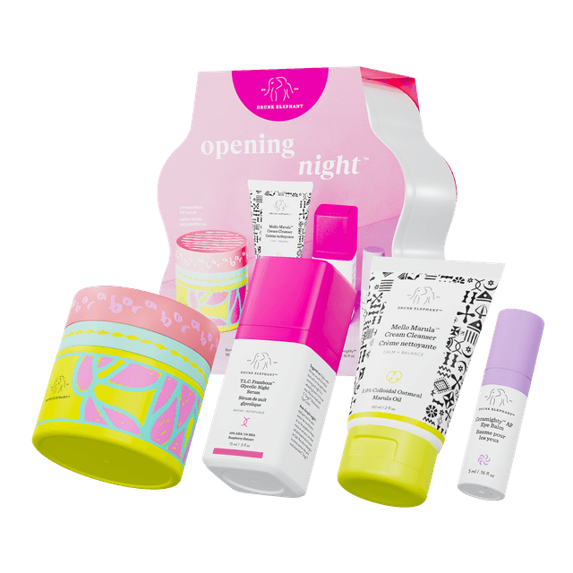 Drunk Elephant Opening Night Evening Kit: Bora Barrier, T.L.C. Framboos, Mello Marula, Ceramighty