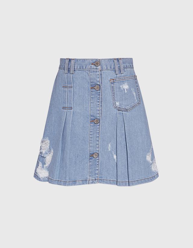 Public School Penny Pleated Distress A-line Denim Mini Skirt - US 0