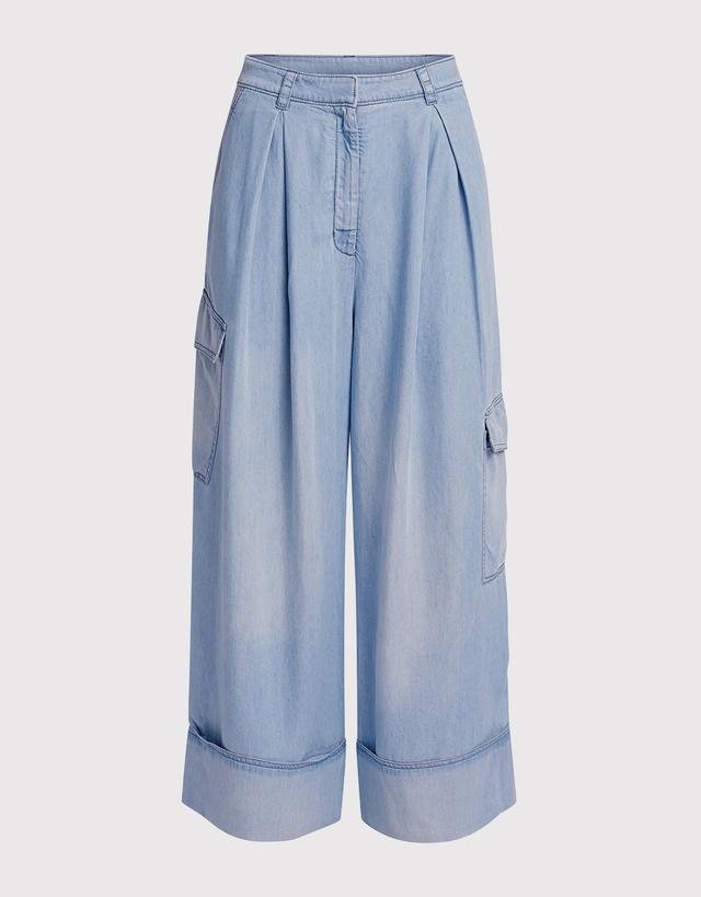 Tibi Light Weight Denim Pleated Cargo Pant - US 0