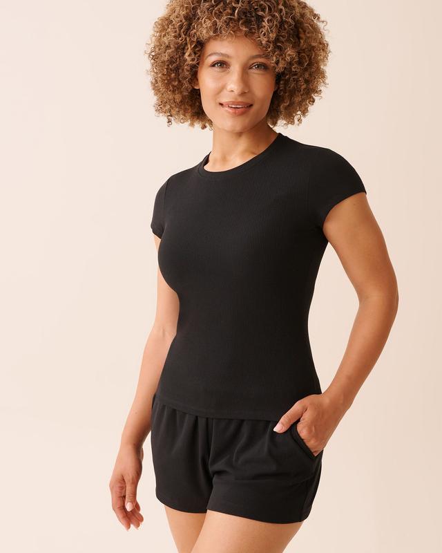 la Vie en Rose Ribbed Modal T-shirt - Black S