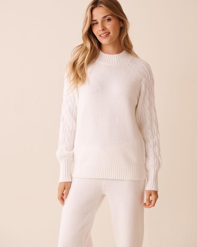 la Vie en Rose Cable Sleeve Knit Top - White XS