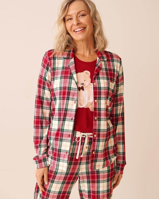 la Vie en Rose Red Plaid Super Soft Button-down Shirt - Red Plaid L