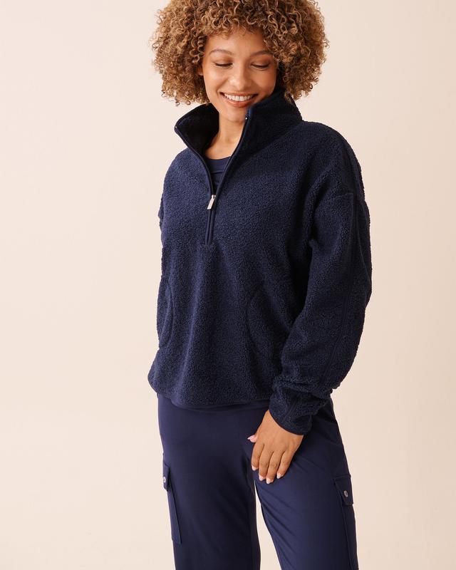 la Vie en Rose Teddy Fleece Half-zip Sweatshirt - Evening Blue XXL