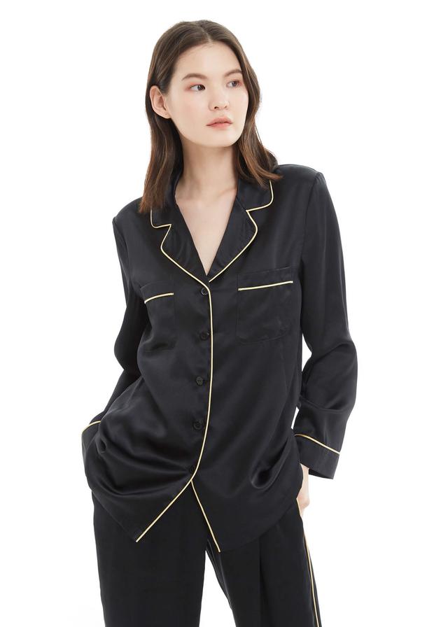 LILYSILK Pyjama Femme Soie Naturelle Noir Ensemble De Pyjama Deux Pièces 100% Soie Naturelle Sans Produits Chimiques Nocifs XL