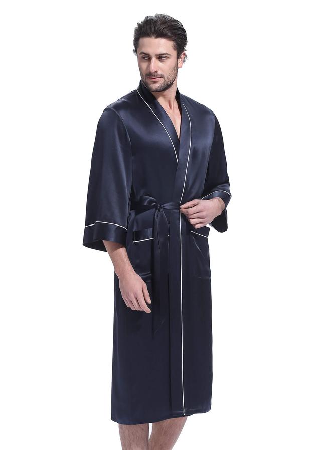 LILYSILK Kimono Silk Robe Navy Blue Xs Cool And Elegant