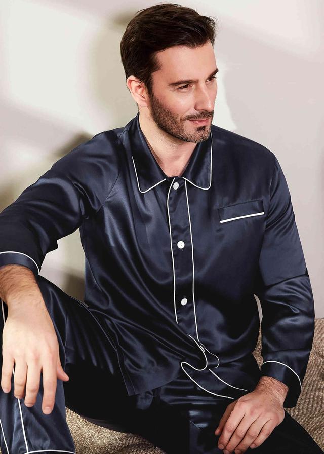 LILYSILK Mens Silk Pajamas XL Navy Blue Natural Silk