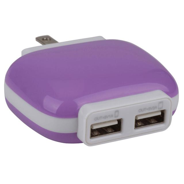 Reiko TC100 2A USB Power Adapter 2-Port 5V Purple