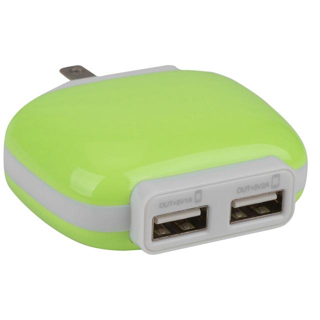 Reiko TC100 2A USB Power Adapter 2-Port 5V Green
