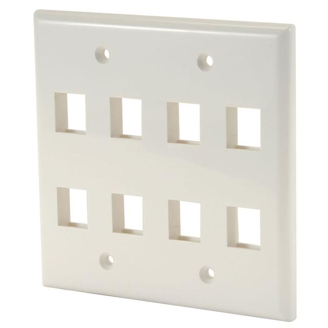 Audtek Keystone Wall Plate Double Gang 8-Port White