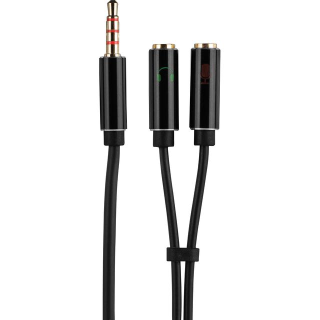 3.5mm 4P to 3.5mm Microphone and Stereo Headphone Y Adapter Cable 6"