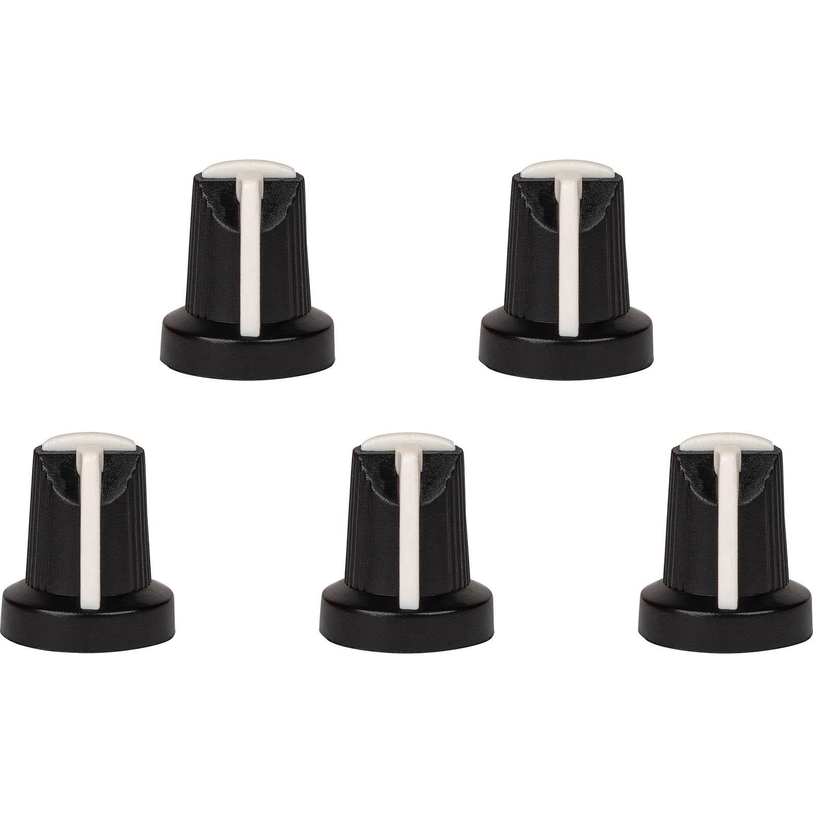 Guitar/Amp Knobs for Knurled/Spline 6mm Split Shaft with White Indicator 5-Pack