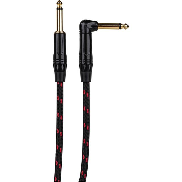 Talent Guitar / Instrument Cable with Red/Black Braided Jacket 1/4" Male to 1/4" Angled Male 30 ft.