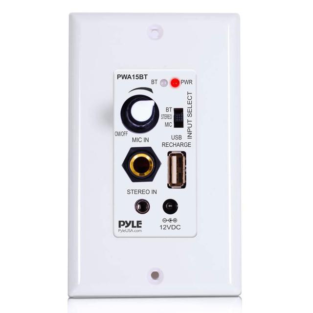 Pyle PWA15BT In-Wall Wall Plate Audio Control Amplifier with Bluetooth USB Microphone & Aux Inputs