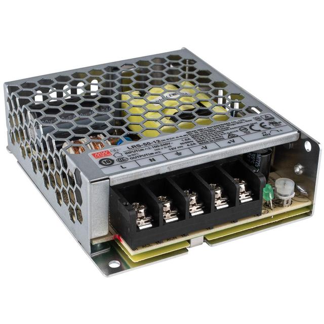 Mean Well MW LRS-50-12 12V 4.2A 50W Regulated Switching Power Supply AC Adapter with Power Cables