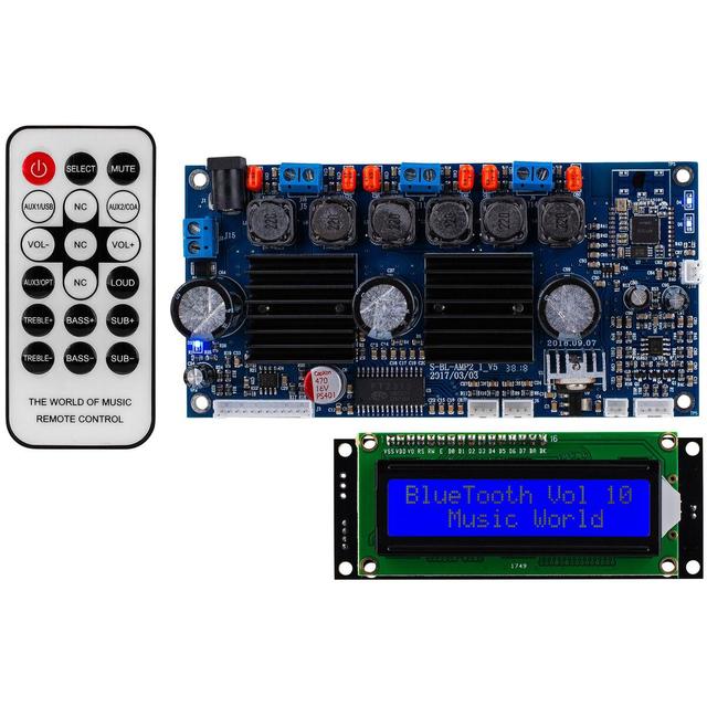 2.1 Amplifier 50W x 50W x 100W with Built-In Bluetooth 3.0 Backlit LCD Screen, and IR Remote