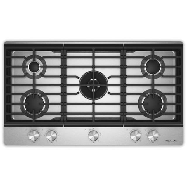 KitchenAid 36 in. 5-Burner Natural Gas Cooktop with Griddle, Simmer Burner & Power - Stainless Steel | KCGK736SSS | P.C. Richard & Son