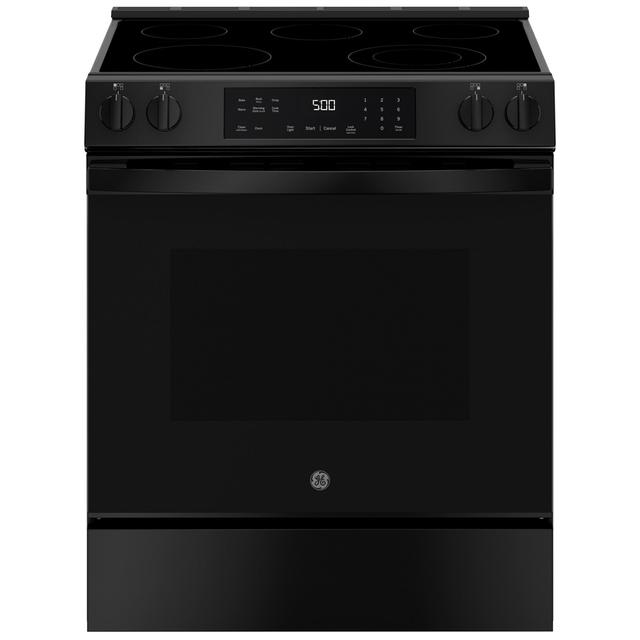 GE 500 Series 30 in. 5.3 cu. ft. Slide-In Electric Range with Radiant Burners - Black, Single Oven Ranges | GRS500PVBB | P.C. Richard & Son
