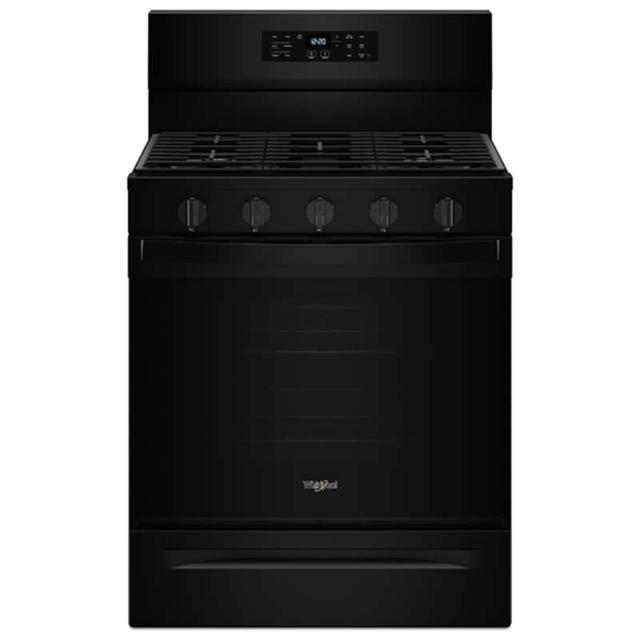 Whirlpool 30 in. 5.0 cu. ft. Air-Fry Standard Convection Gas Range with 5 Sealed Burners - Black, Single Oven Ranges | WFGS5030RB | P.C. Richard & Son