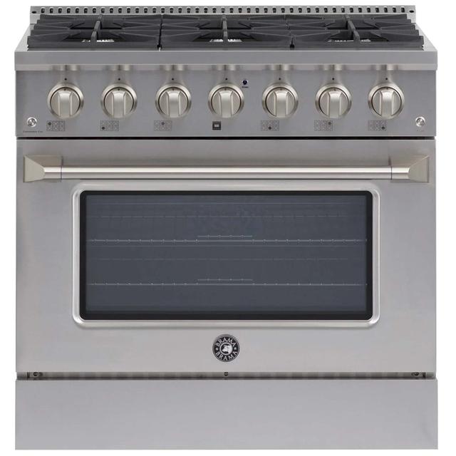 Brama 36 in. 5.2 cu. ft. Standard Convection Dual Fuel Range with 6 Sealed Burners & Griddle - Stainless Steel, Single Oven Gas Ranges | BR3601SSDF |