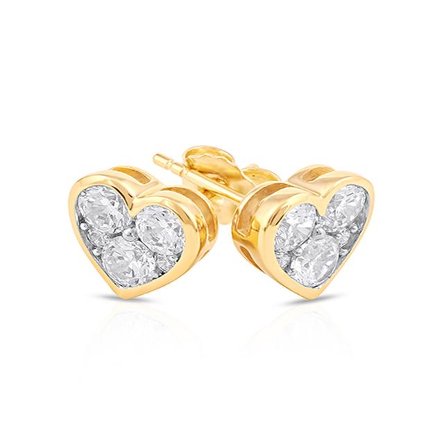 REEDS 1ctw Diamond Heart Shape Cluster Yellow Gold Stud Earrings