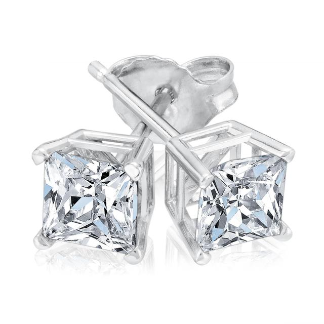 REEDS 1ctw Princess Diamond Solitaire White Gold Stud Earrings - Heritage Collection