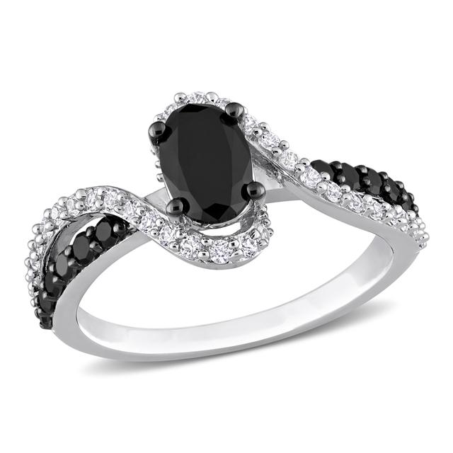 REEDS Women's 1Ctw Treated Black Diamond And Created White Sapphire Sterling Silver Crossover Ring Ring Size: 5