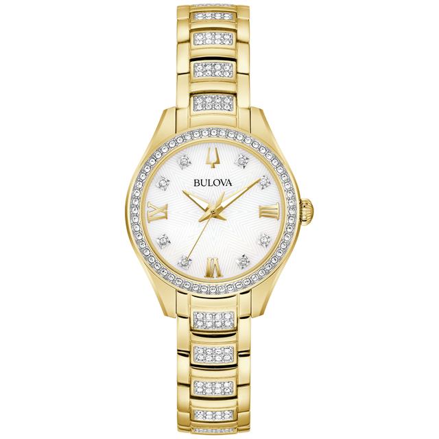 Bulova Crystal Mother-of-Pearl Dial and Gold-Tone Bracelet Watch | 28.5mm | 98L306