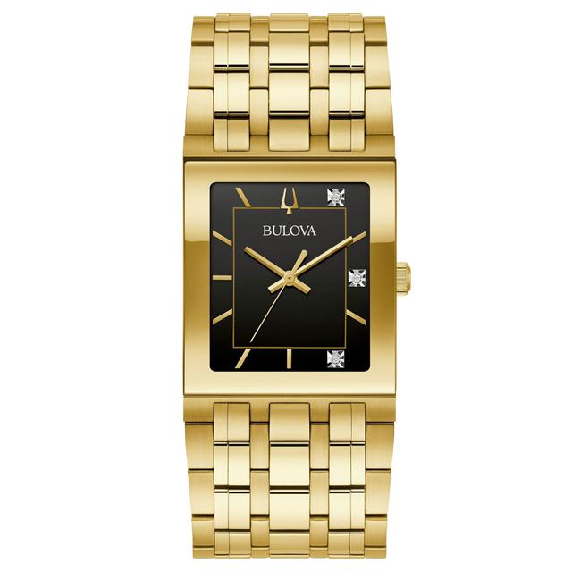 Bulova  Marc Anthony Quadra Diamond Accent Black Dial Gold Tone Stainless Steel Bracelet Watch 30mm - 97D132