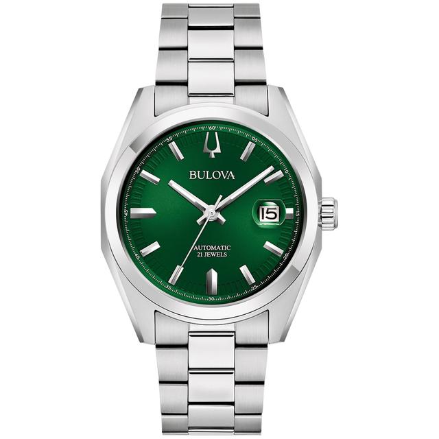 Bulova Surveyor Automatic Green Dial Stainless Steel Bracelet Watch 39mm - 96B429