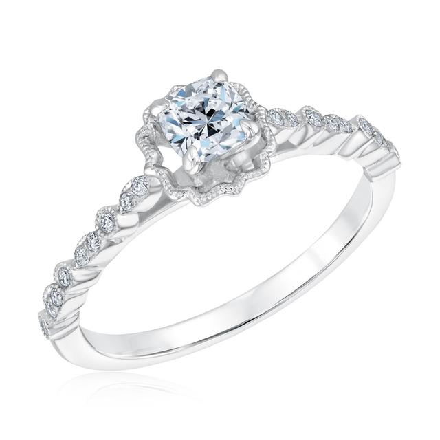 REEDS Women's 5/8Ctw Cushion Diamond White Gold Vintage-Inspired Engagement Ring  Ring Size: 7.5