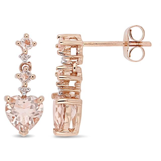REEDS Heart-Shaped Morganite Diamond Accent Rose Gold Drop Earrings