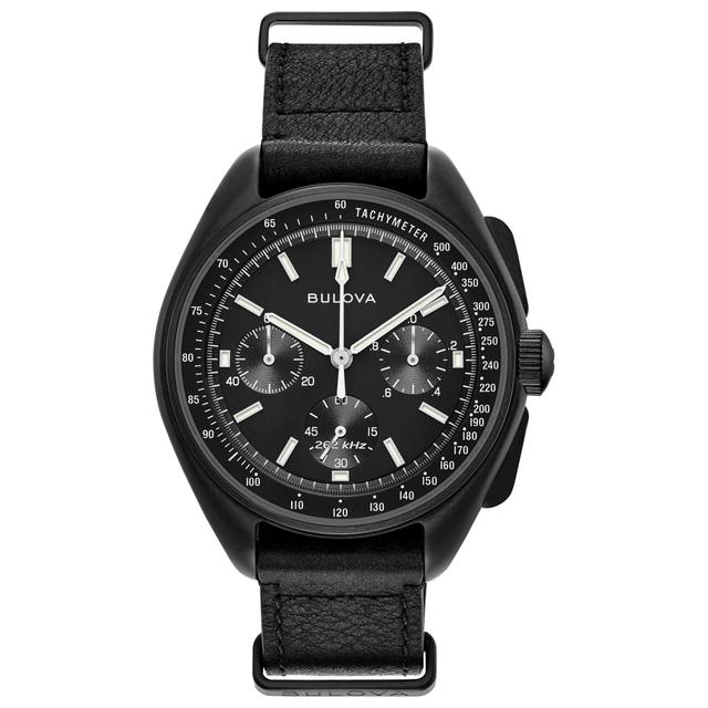 Bulova  Lunar Pilot Archive Series Special Edition Chronograph Black Leather Strap Watch 45mm - 98A186