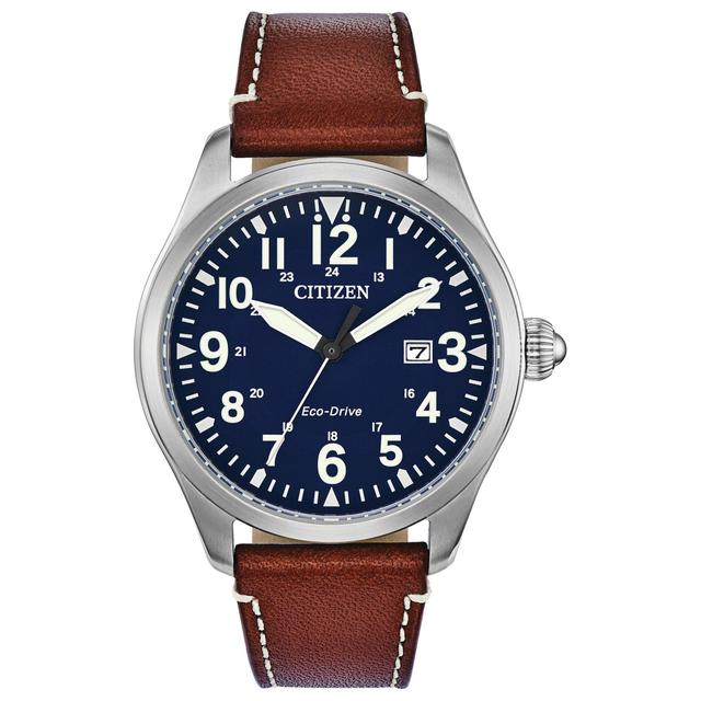 Citizen Men's  Eco-Drive Chandler Military Blue Dial Leather Watch 42mm - BM6838-17L