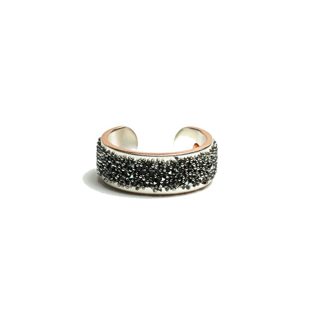 Metal Alchemist Women's Black Crystal Silver Bonded Ring