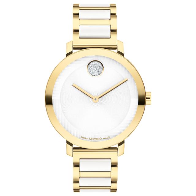 Movado BOLD Evolution 2.0 Gold Plated and White Ceramic Watch 34mm - 3601238