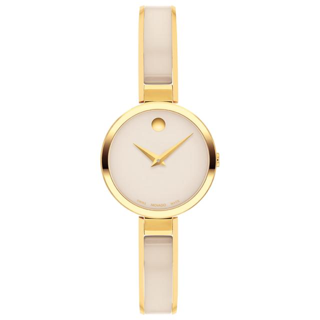 Movado Moda Taupe Dial Taupe Ceramic and Gold-Tone Stainless Steel Watch Bangle Bracelet 24mm - 0607867