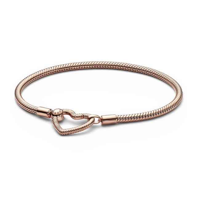 Pandora Moments Heart Closure Snake Chain Bracelet Rose Gold-Plated - 7.9 inches