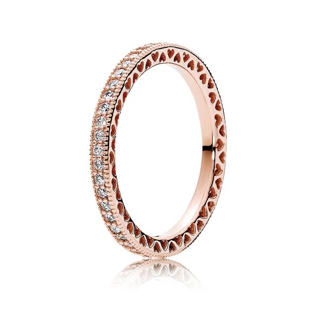 Pandora Women's Hearts of Ring with Clear Cubic Zirconia Rose Gold-Plated Ring Size: 10.5