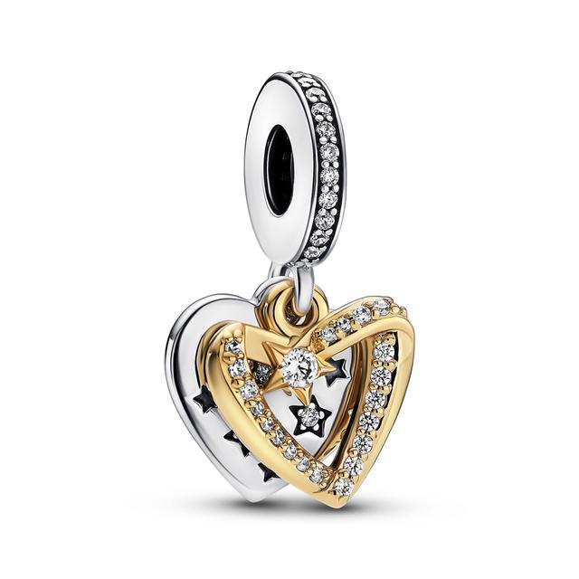 Pandora Shooting Star Hearts Double Dangle Charm Gold-Plated