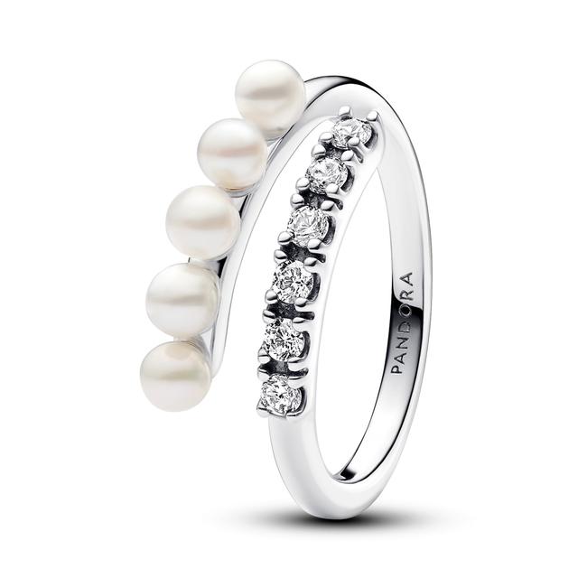 Pandora Women's Treated Freshwater Cultured Pearls & Pave Open Ring - Size 7