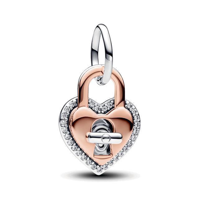Pandora Two-Tone Twistable Heart Padlock Double Dangle Charm
