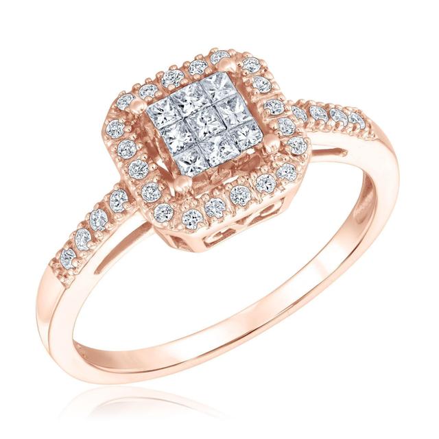REEDS Women's 1/3Ctw Diamond Princess And Round Rose Gold Fashion Ring  Ring Size: 6.5