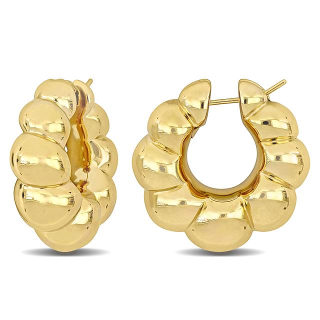 REEDS Yellow Gold Ribbed Huggie Hoop Earrings | 35mm
