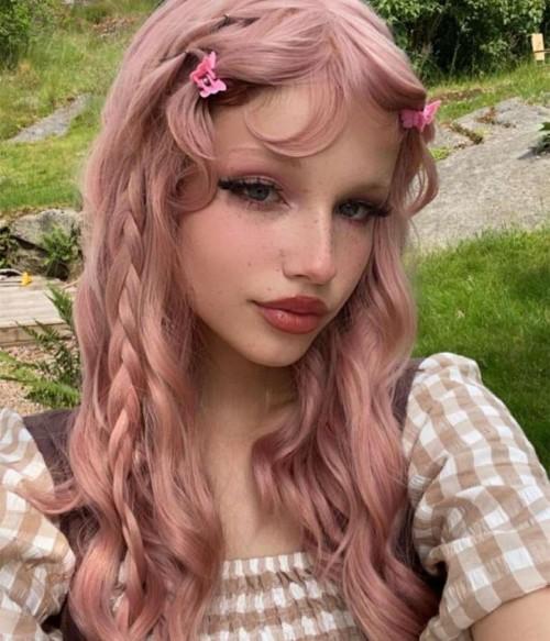 Raspberry Shake|Pastel Pink Wavy Synthetic Wig with Bangs | Clearance